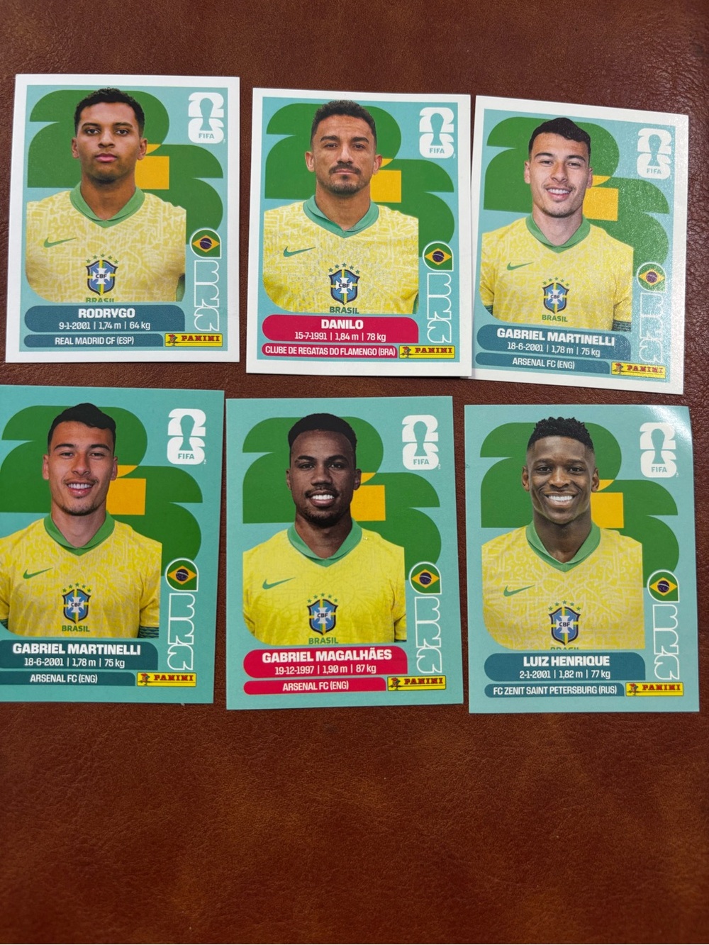 Panini Brazil Soccer Trading Cards - Yellow & Green Players Set